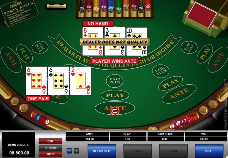 free online casino 3 card poker